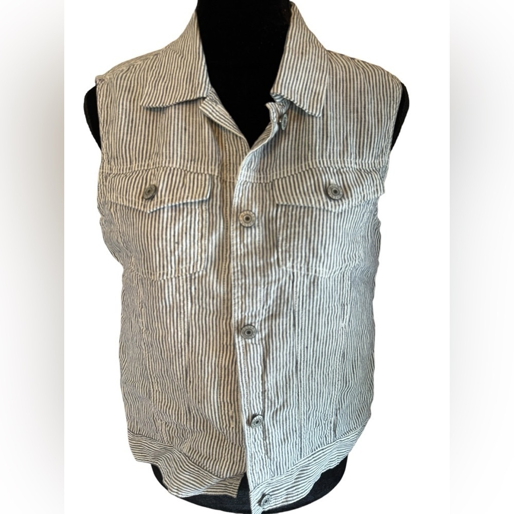 Kenar railroad stripe jean jacket style vest sz S charcoal and white